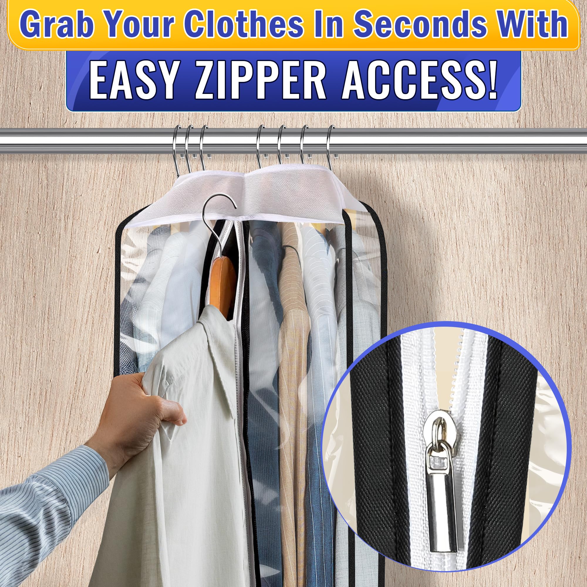 4 Pcs 40-Inch Clear Garment Bags for Hanging Clothes, Dust-Proof