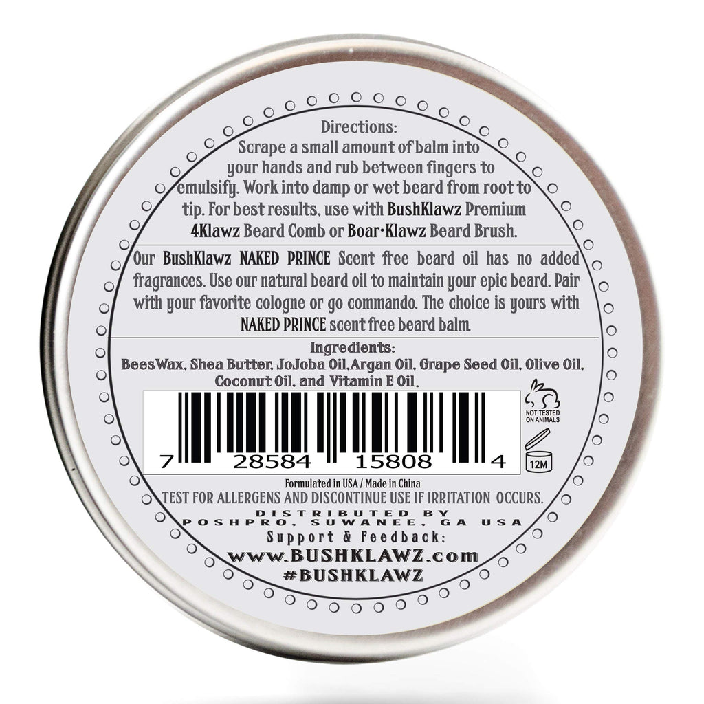 Naked Prince Scent Free All Natural Beard Balm Leave in Conditioner Beard Butter Moisturizer Premium Scentless Fragrance-Free Great for Hunters - Best Leave in Conditioner Balm for Bearded Men