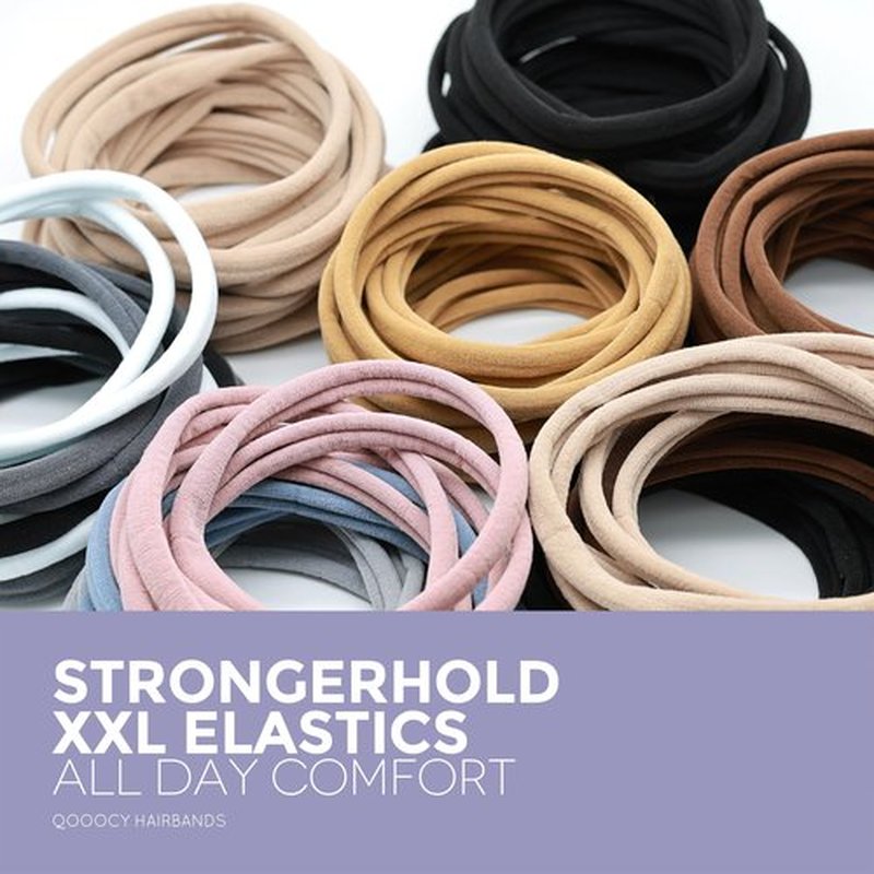 Qooocy Long & Curly Fit Hair Ties - Damage Free Hair Ties - Seamless Long Thick Elastics Hair Accessories - No Snagging, Dents, or Breakage (15 Count), Classic