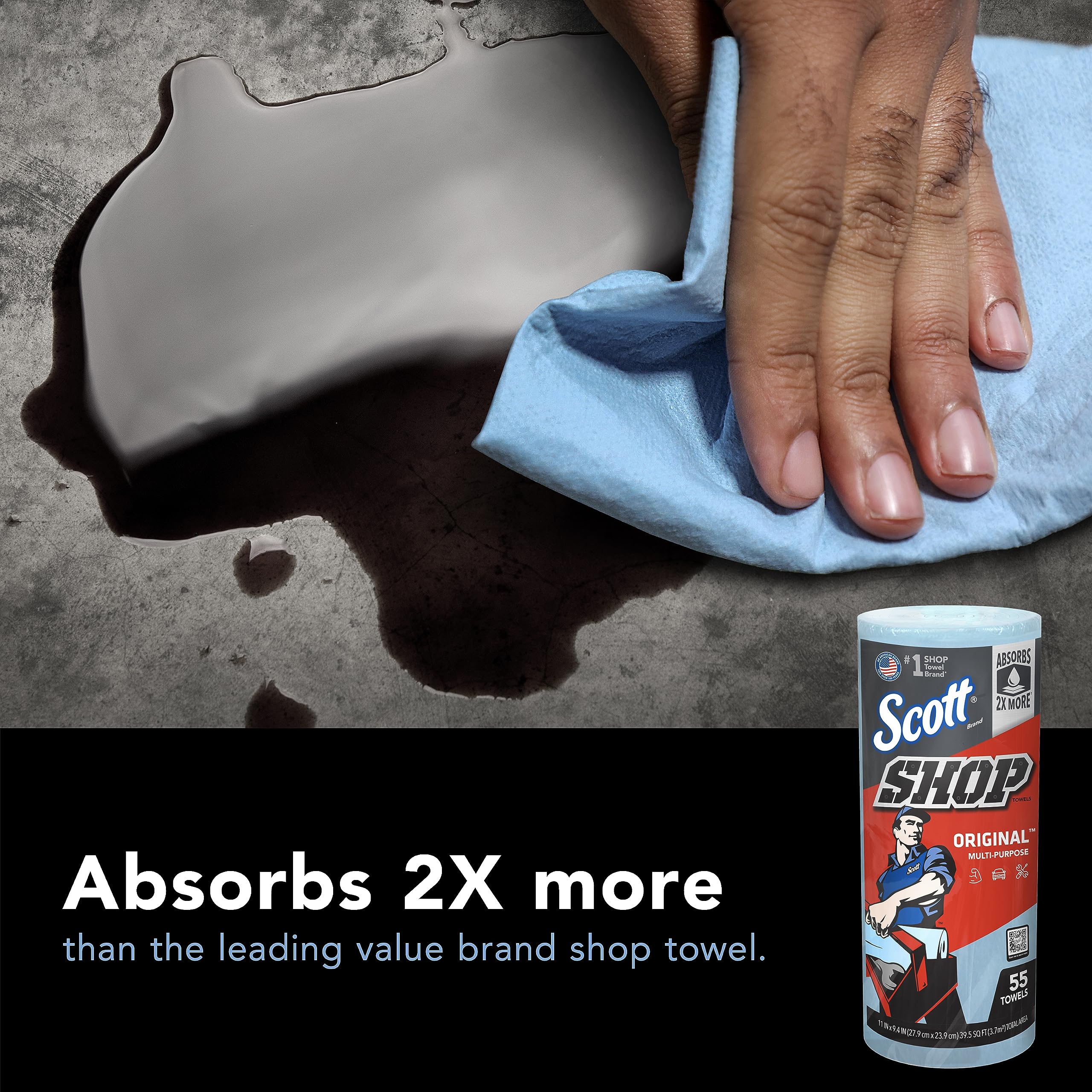 Scott Shop Original Blue Towels (75147), 9.4"x11" Cloth-like Paper Towel (12 Rolls of 55 Sheets, 660 Sheet Total)
