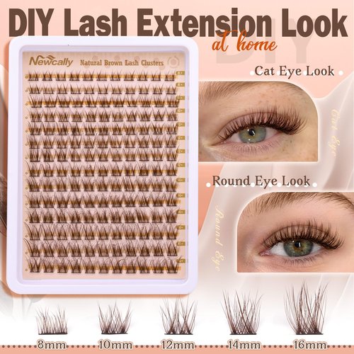 Brown Lash Clusters Natural Wispy Eyelash Clusters DIY Lash Extension C-curly Brown Eyelash Cluster Individuals Faux Mink Lashes Eyelash Extension by Newcally