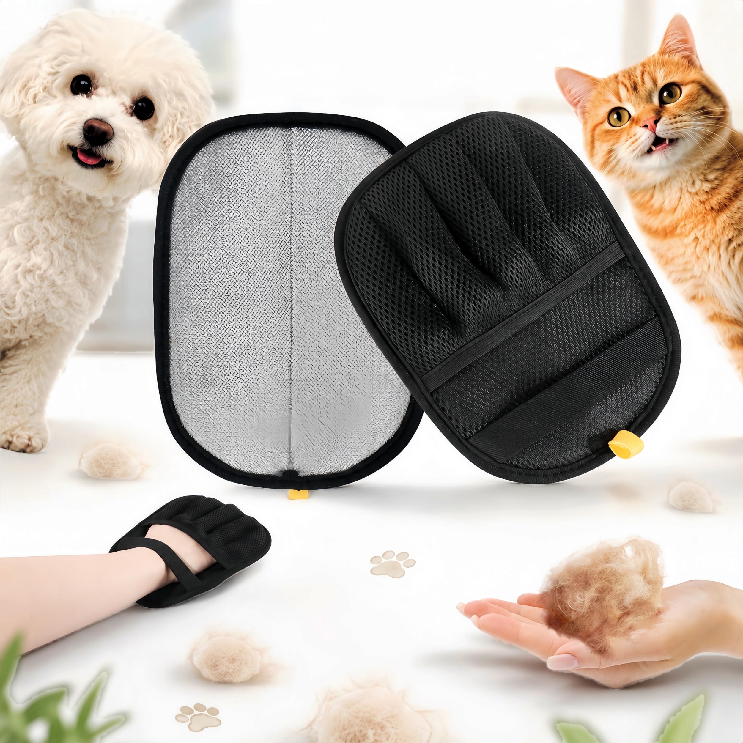 2-Pack Pet Hair Remover Gloves - Reusable Grooming Gloves for Dogs & Cats, Static Electricity Fur Removal Mitts for Furniture, Car, Clothing - Quick Dry Cleaning