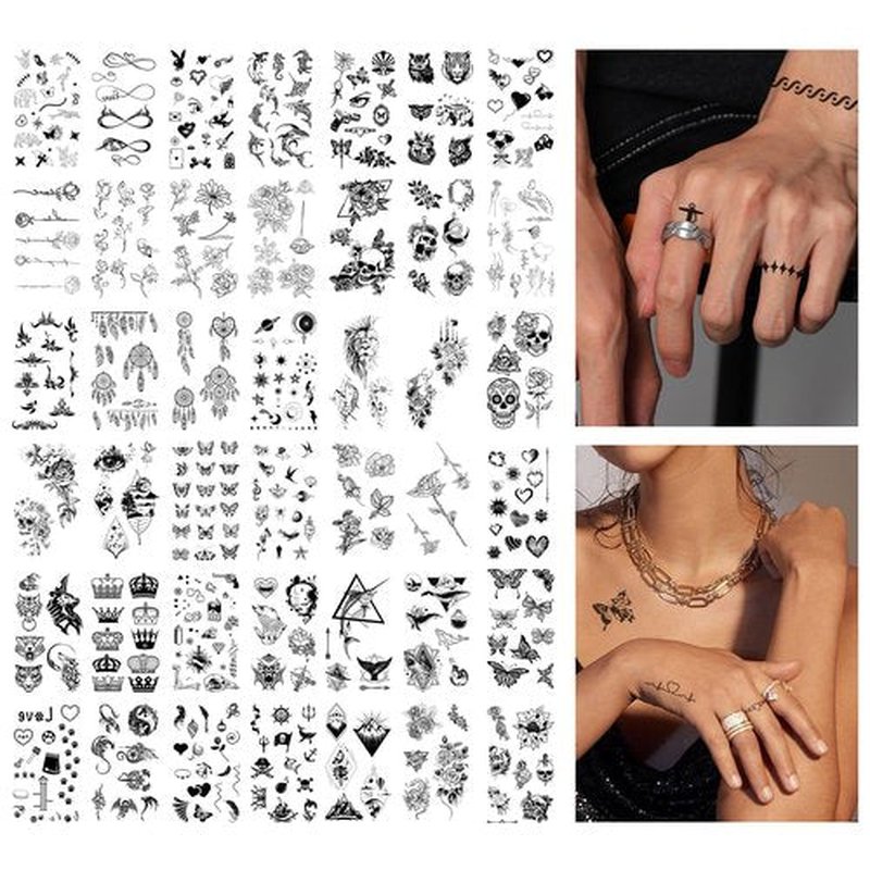 Temporary Fake Small Tattoos Sticker Adult Women Men Kids, Rose Butterfly Waterproof Realistic Neck Hand Finger Temporary Tattoos (52 Sheets-410+ Styles)