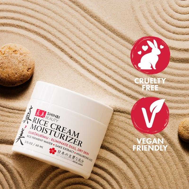 Shinbi Beauty Japanese Skincare Moisturizer for Face - Rice Cream With Rice Ferment + Sake Extract - J Beauty Natural Asian Skincare Products 2oz
