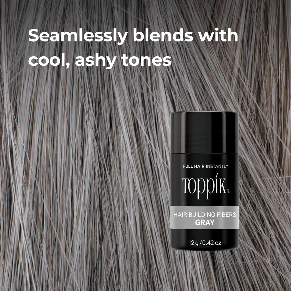 Toppik Hair Building Fibers, Gray, 55g Fill In Fine or Thinning Hair, Instantly Thicker, Fuller Looking, 9 Shades for Men & Women, Keratin Protein Formula
