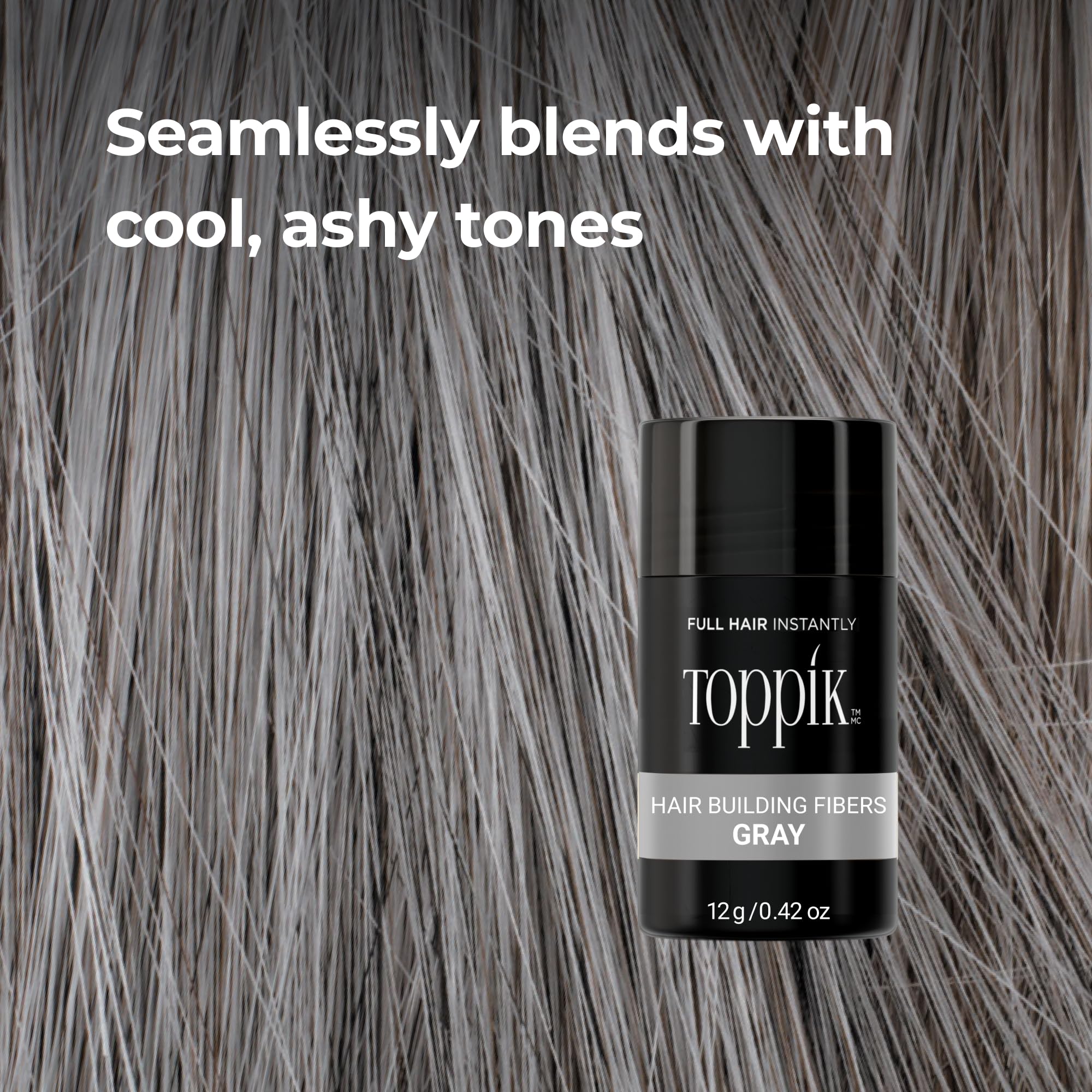 Toppik Hair Building Fibers, Gray, 55g Fill In Fine or Thinning Hair, Instantly Thicker, Fuller Looking, 9 Shades for Men & Women, Keratin Protein Formula