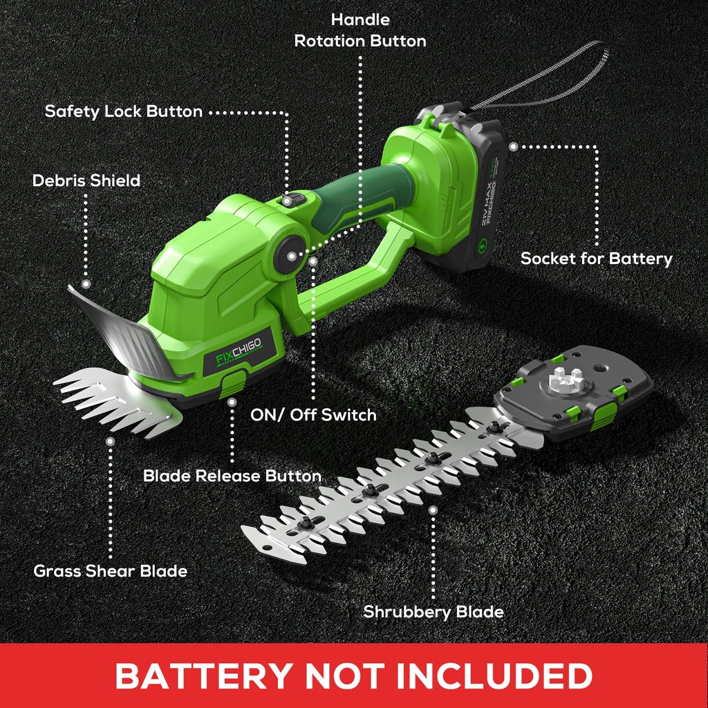 FIXCHIGO 21V Cordless Hedge Trimmer, 2 in 1 Handheld Bush Trimmer Compatible with MAKITA 21V Battery(Battery not Included), Electric Grass Shear for Garden Yard Lawn Care, Powerful & Lightweight
