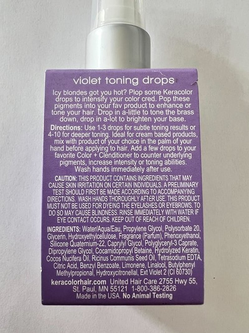 Keracolor Purple Toning Drops Concentrate To Create Your Own Purple Shampoo For Blonde Hair - Mix w/Any Shampoo, Conditioner, Or Cream Styler, Violet, (Purple) 2 Fl. Oz.