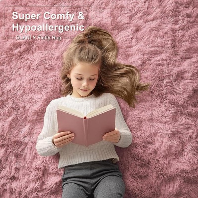 OLANLY Soft Fluffy 3x5 Machine Washable Bedside Rug - Ideal Indoor Carpet for Kids & Nursery, Pale Pink