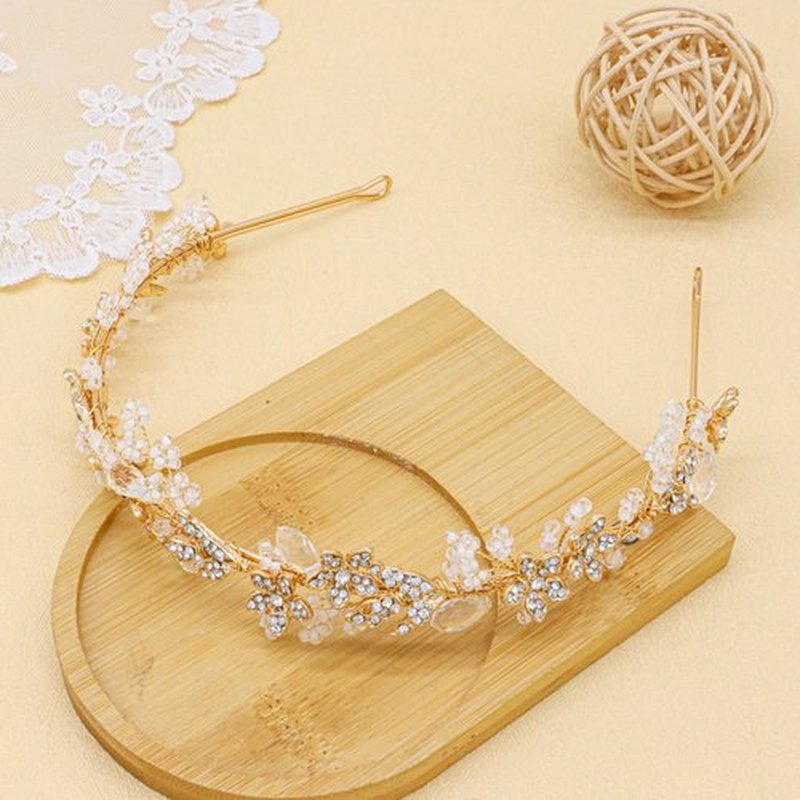 Oriamour Flower Girl Headband With Crystal Rhinestone Princess Teen Girls Headpiece For Birthday, Wedding,Photography,First Communion (Gold, 14'')