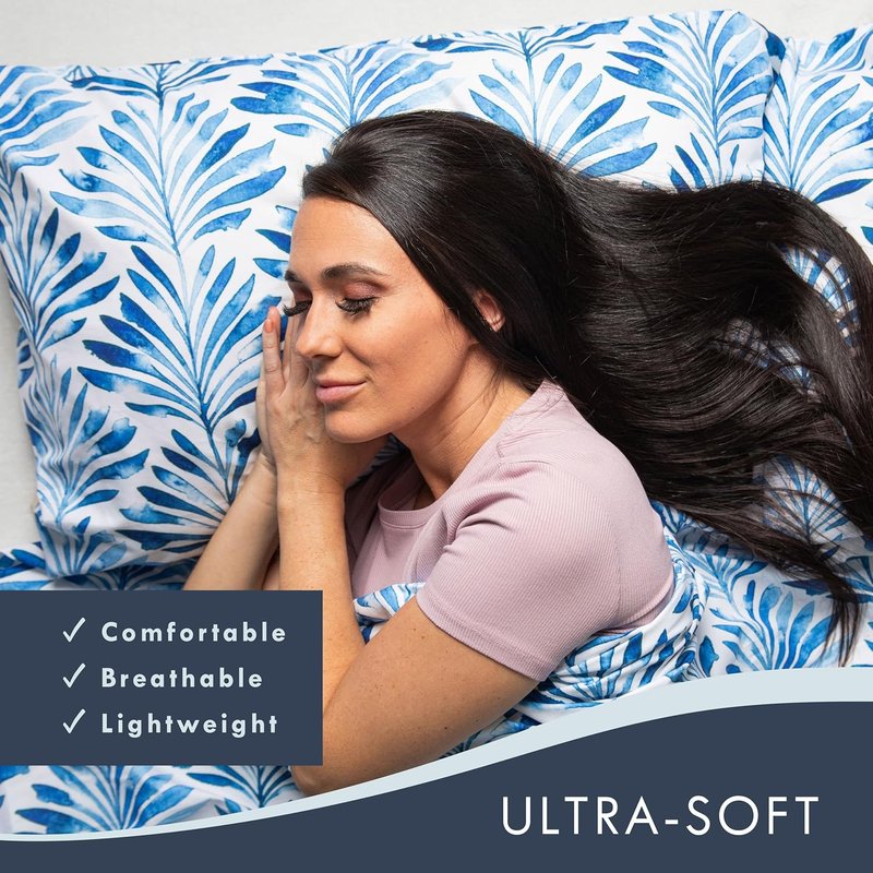 Where The Polka Dots Roam Queen Size Floral Bedsheet Set - Super Soft Tropical Leaves Pattern