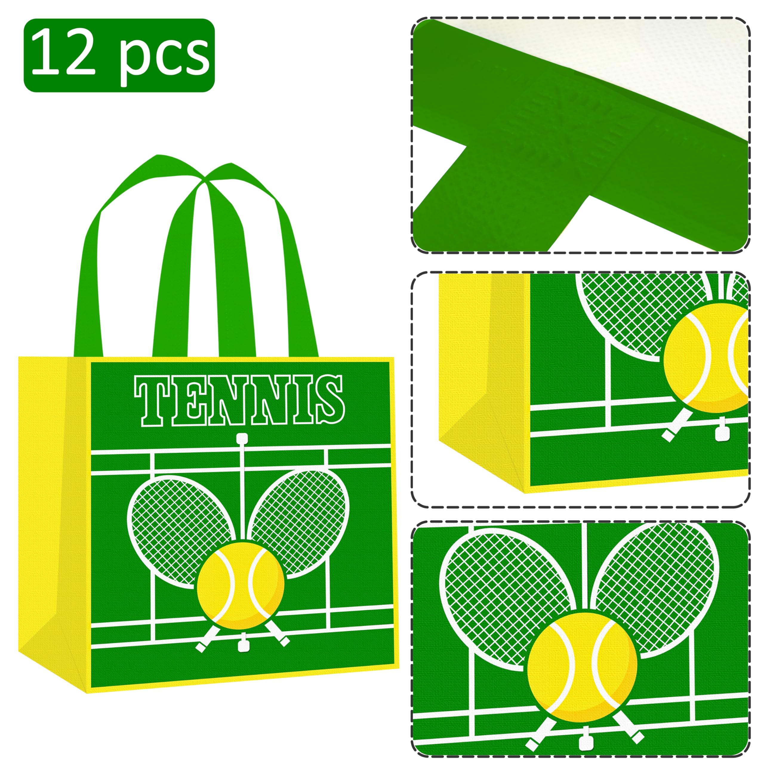 C L cooper life 12pcs Tennis Party Gift Treat Bags with Handles Tennis Theme Non-Woven Grocery Shopping Bags for Sports Birthday Party Tennis Events Baby Shower Supplies