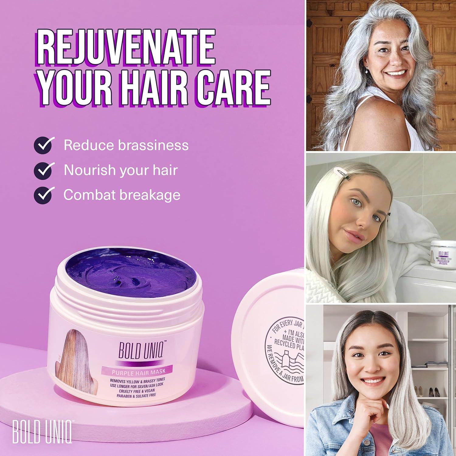 Bold Uniq Purple Hair Mask - Toner for Blonde & Gray Hair - Eliminate Yellow Tones & Nourish - 6.76oz