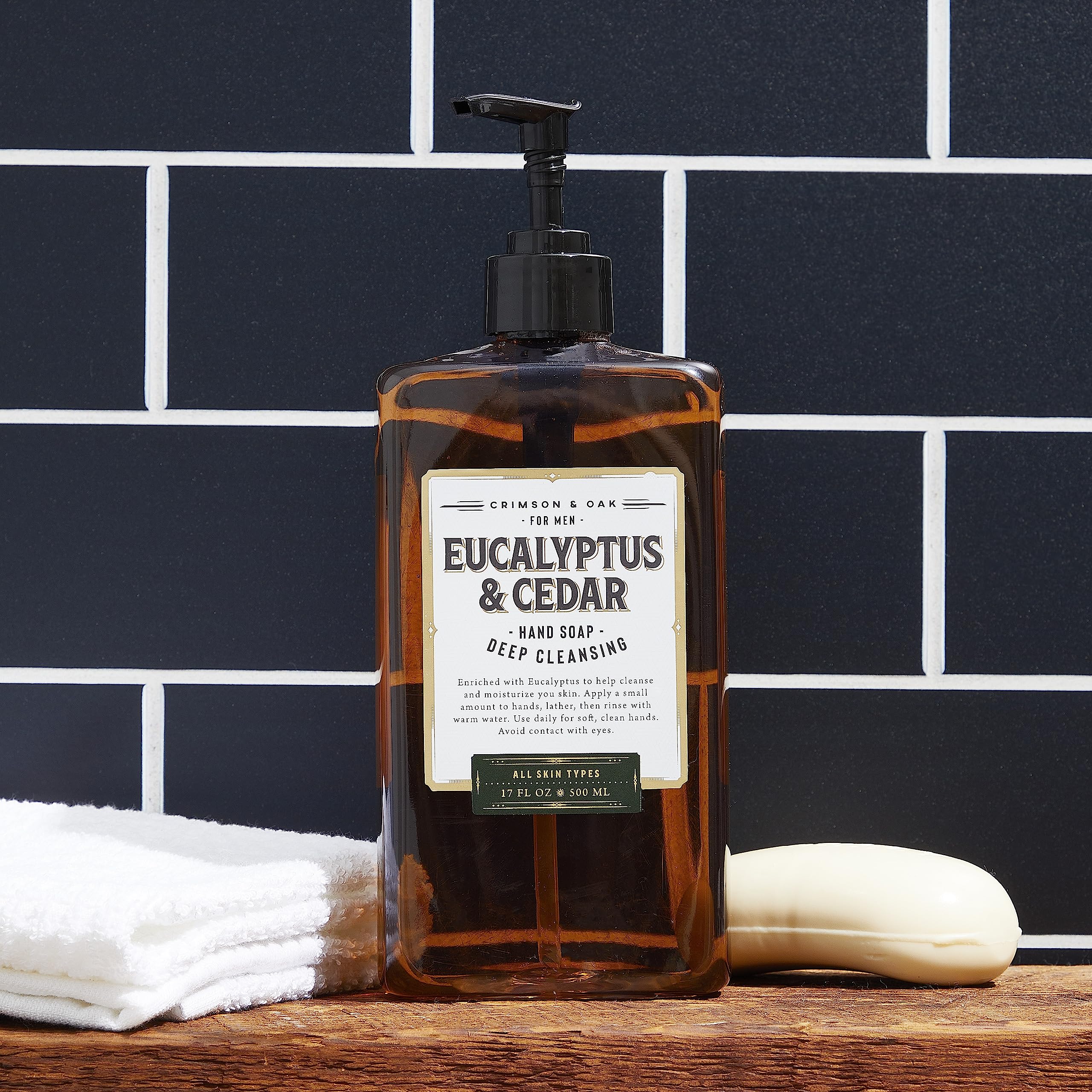 Body Prescriptions Crimson & Oak Men's Deep Cleansing Hand Soap with Pump Dispenser, 17 Fl Oz (Pack of 4), Eucalyptus & Cedar