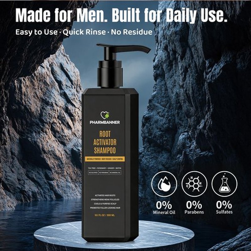 Root Activator Shampoo for Men: Hair Growth Shampoo for Thinning Hair, Hair Loss & Scalp Health – Natural Herbal Formula with Cooling Sensation – Sulfate-Free