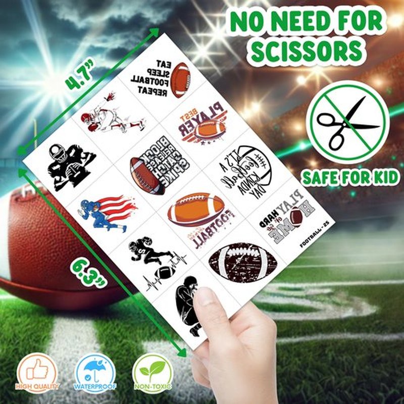 48PCS Football Party Favors - 24PCS Temporary Tattoos & 24PCS Stick Hands - Perfect Birthday Favors, Goodie Bag Stuffers, Treasure Box Toys, Classroom Prizes, and Student Gifts