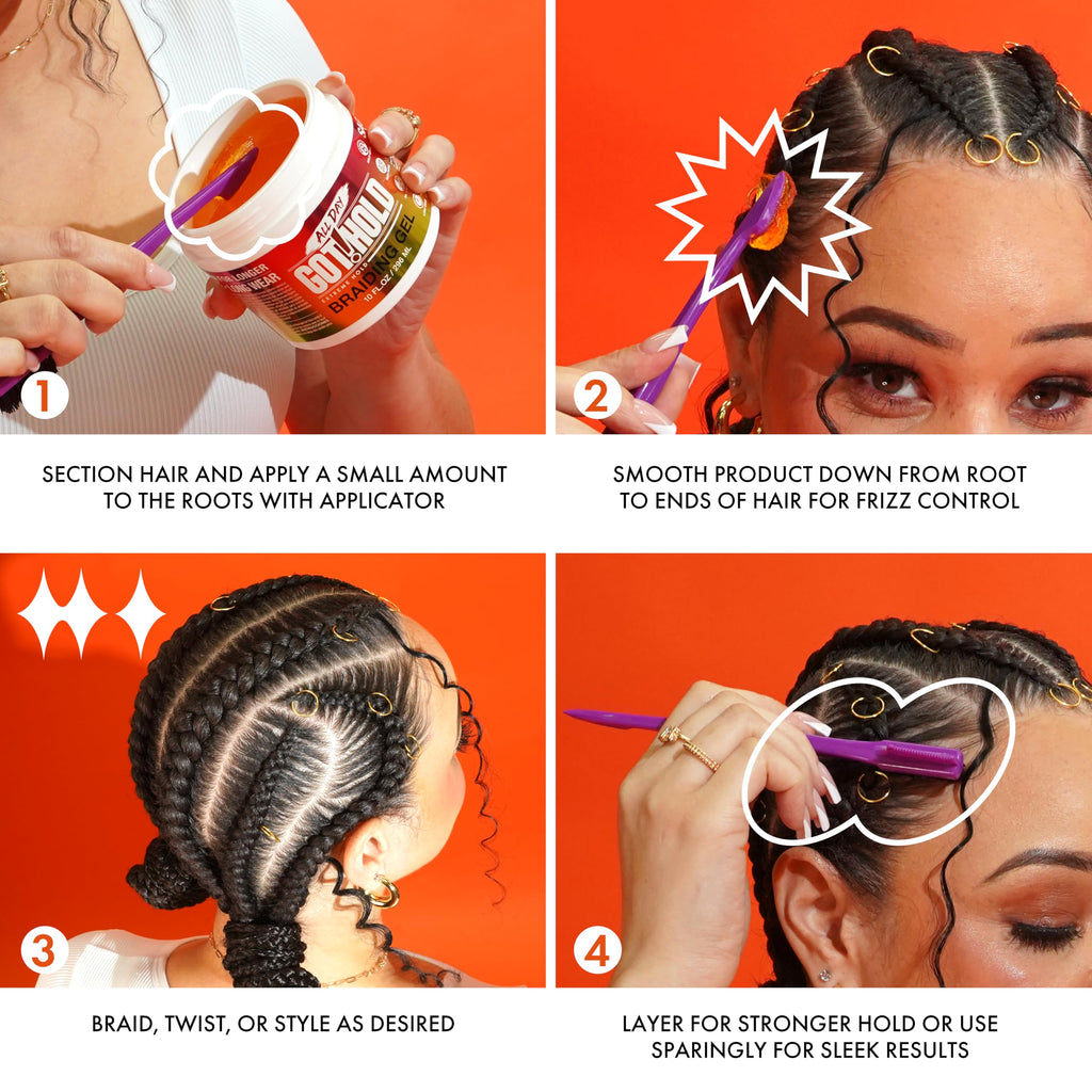 ALL DAY GOT HOLD Braiding Gel for Natural Hair Extreme Hold, Hydrating & Frizz-Free, Sage Extract, No Flaking or Drying, High Shine for Braids, Twists, Cornrows, 5oz
