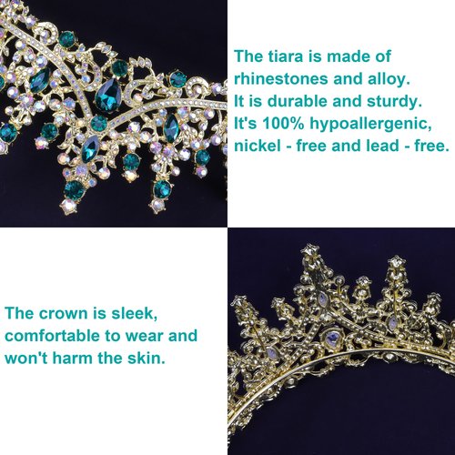 COCIDE Green Tiaras for Women Crown for Women Emerald Quinceanera Dress Headbands for Queen Halloween Cosplay Birthday Pageant Bride Headpieces Hair Accessories
