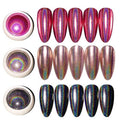 3 Colors Holographic Nail Powder Pack- Rose Gold/Passion Pink/Black Chrome Holographic Effect- 0.4g/ Jar