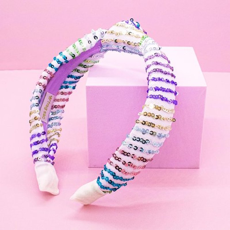 FROG SAC Knot Headband for Girls, Knotted Hair Bands for Kids, Sparkly Girl Hair Accessories (White-Sequin)