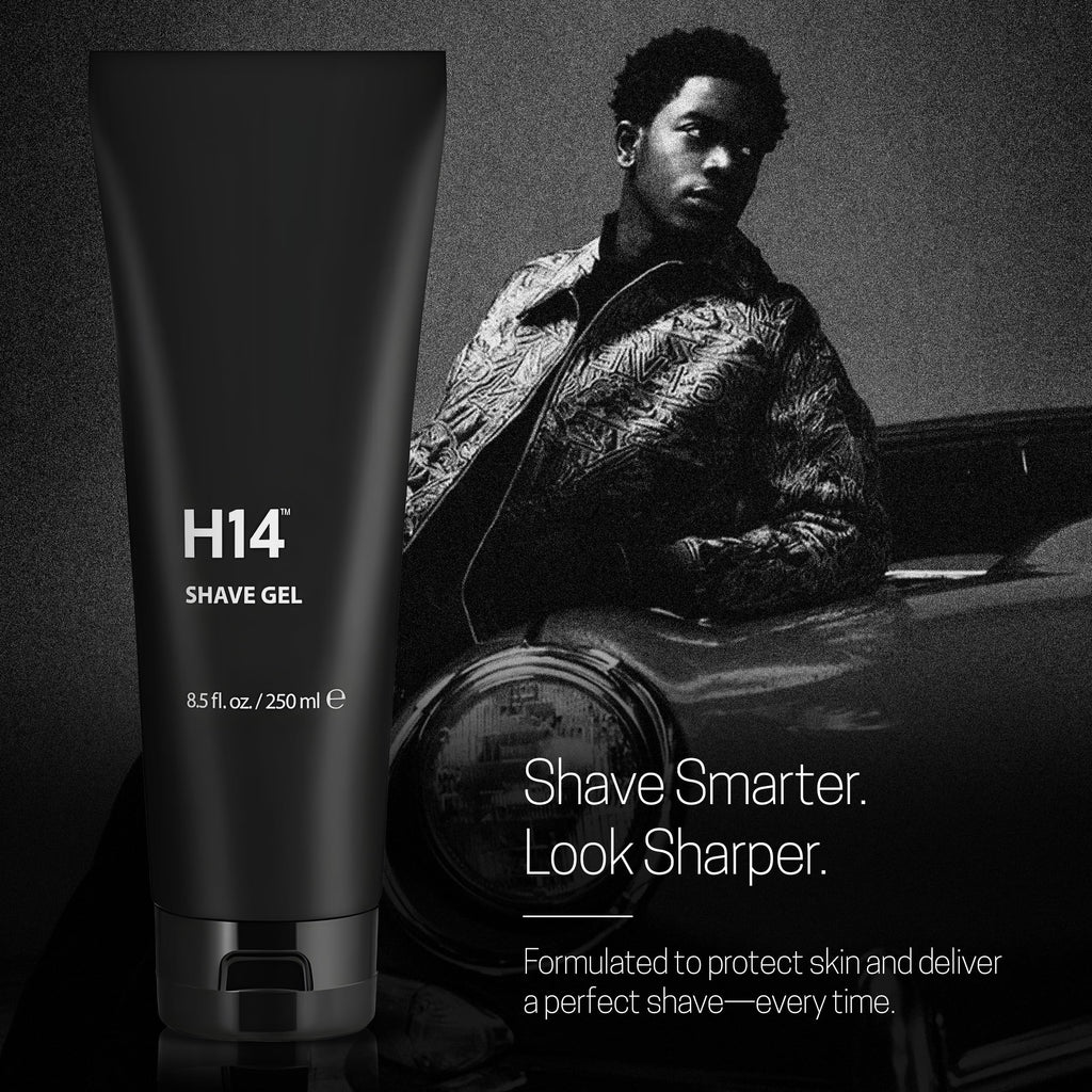 H14 Shave Gel for Men — Clear, Non-Foaming Gel with Glycerin & Panthenol — Soothes Razor Burn for Sensitive Skin — Precision Glide for Beard & Head Shavers — 8.5 fl oz / 250 ml