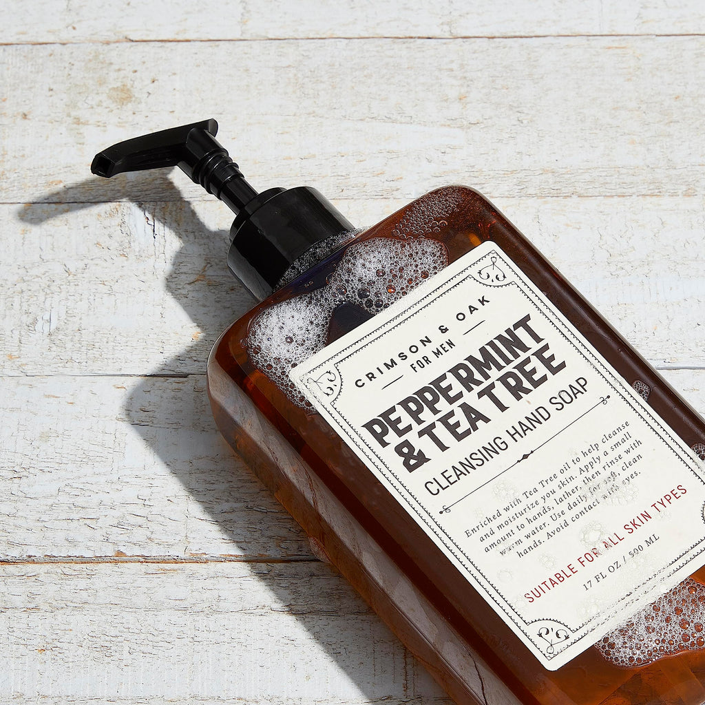 Body Prescriptions Crimson & Oak Men's Deep Cleansing Hand Soap with Pump Dispenser, 17 Fl Oz (Pack of 2), Peppermint and Tea Tree