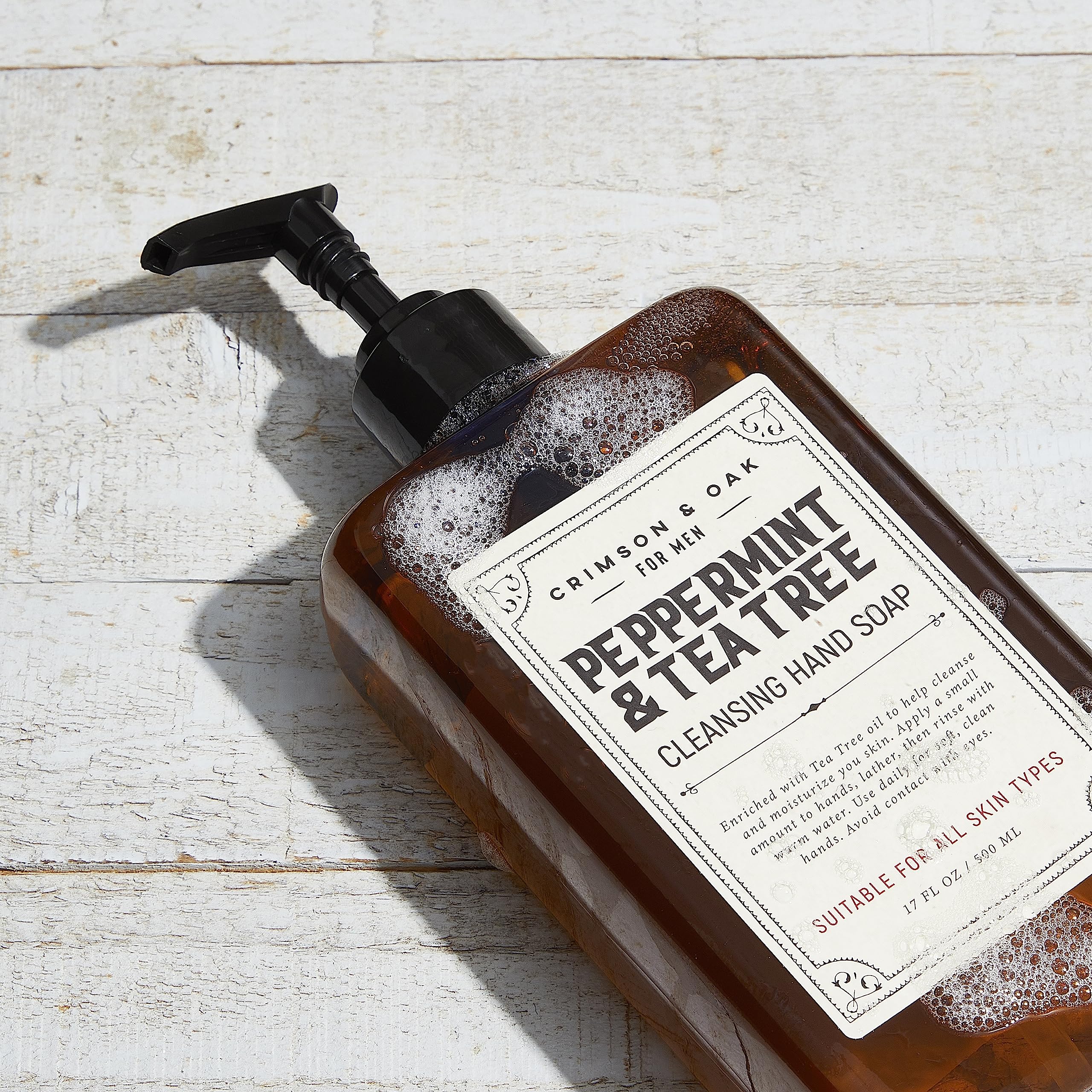 Body Prescriptions Crimson & Oak Men's Deep Cleansing Hand Soap with Pump Dispenser, 17 Fl Oz (Pack of 2), Peppermint and Tea Tree
