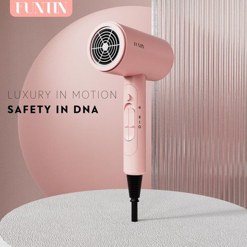 FUNTIN Hair Dryer, Blow Dryer with Diffuser Brush for Women 4C Thick Hair Ionic Hair Dryer(Baby Pink)