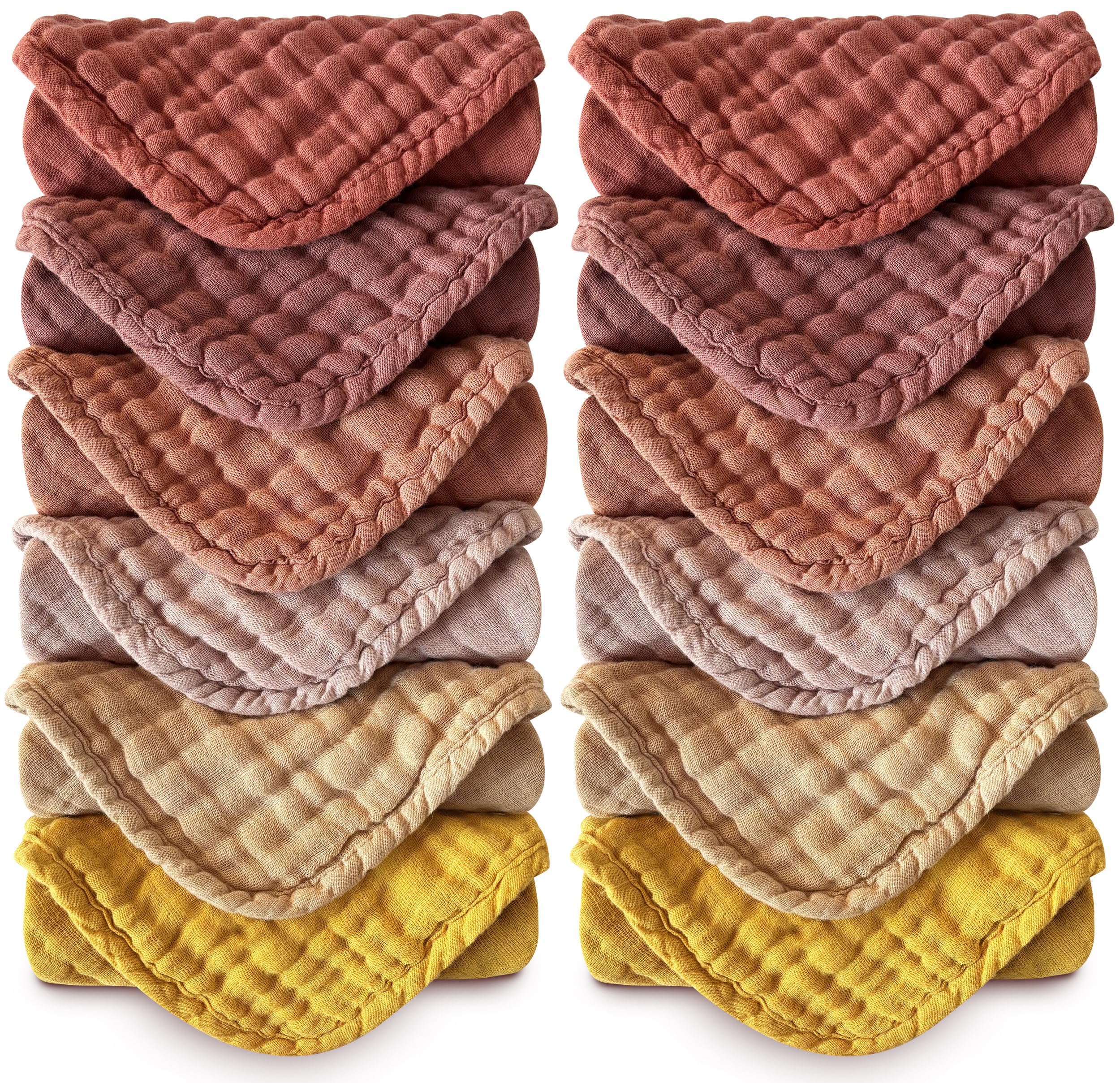 MOON PARK Baby Washcloths, 12 Pack - 12x12 Inches, Small Burp Cloths and Baby Wipes - 100% Cotton Muslin Ultra Soft for Newborn, Infant and Toddlers - Brown, Honey and Bean Paste Series