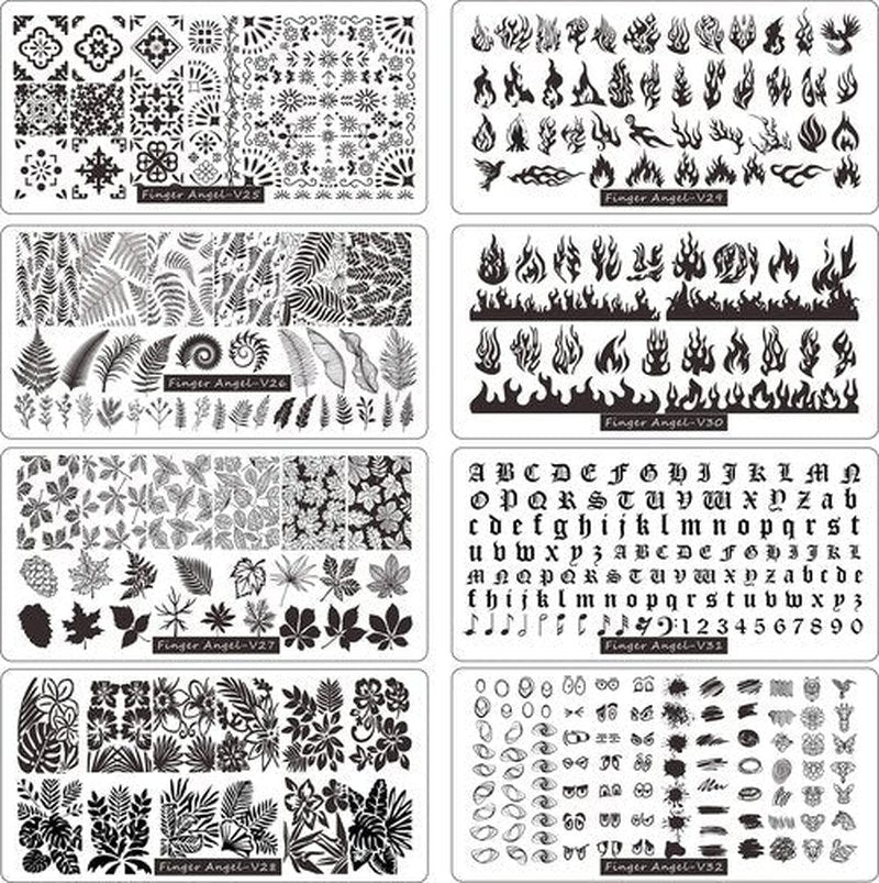 FingerAngel 21Pcs Nail Stamp Plate Set 16Pcs Mix Design Stamping nail Art Plate + 2Nail Stamper + 2Scraper+1Pcs Case Nails Art Stamping Plate Scraper Stamper Set Leaves Flowers Nail plate V17-32