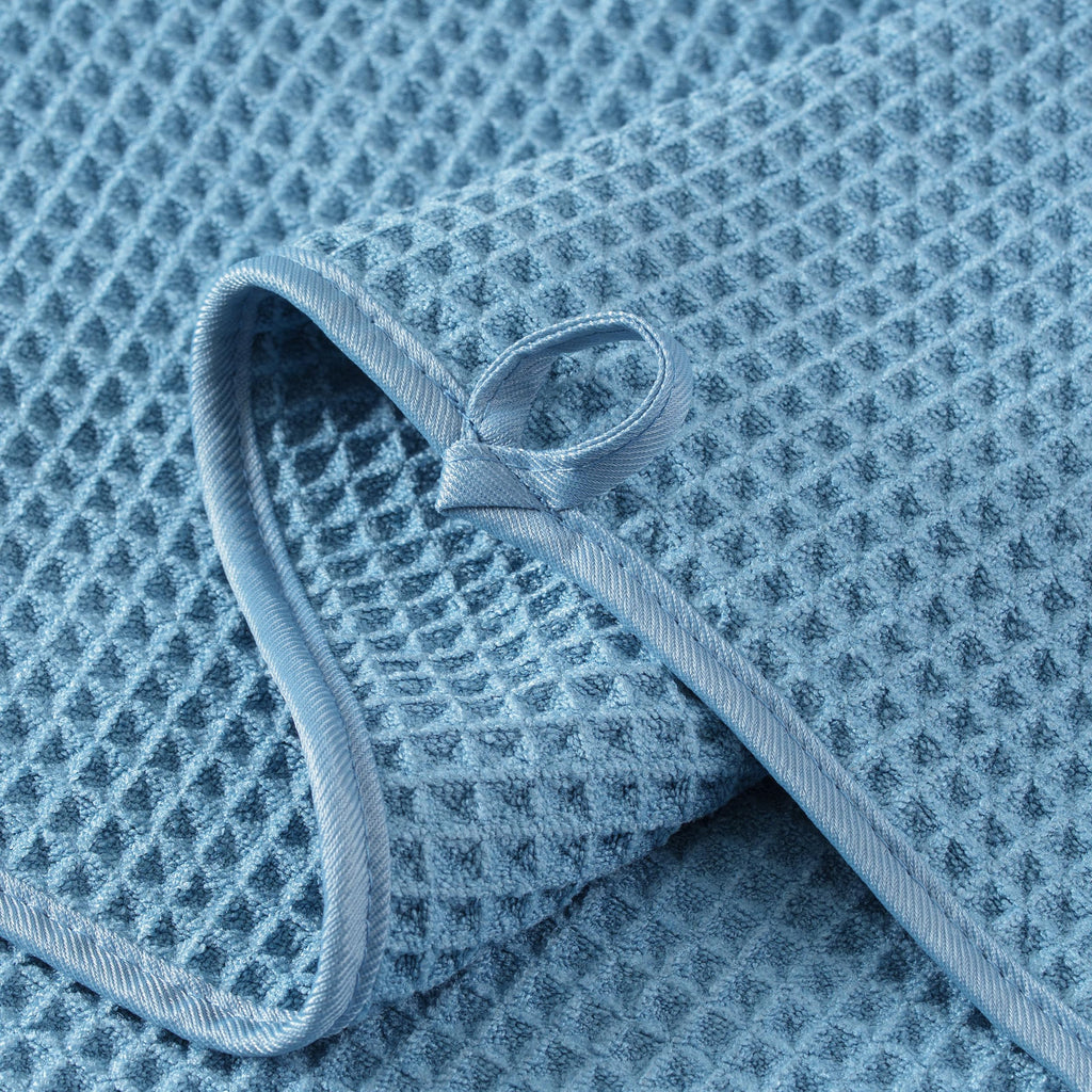 Microfiber Waffle Face Towels, 4 Pieces, Soft, Absorbent, Fast Drying, Lint Free 430 GSM (Blue)