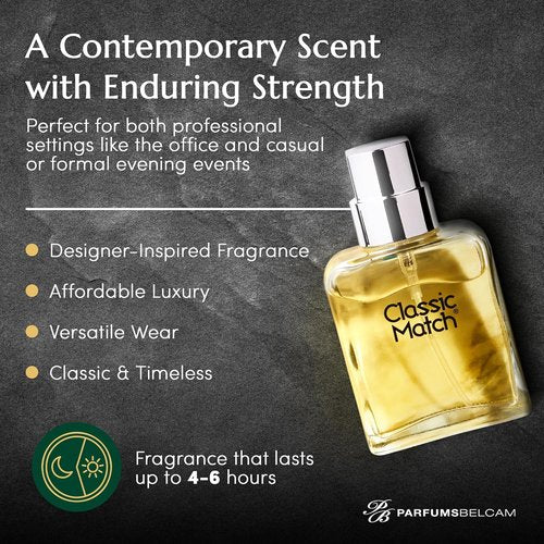 PB ParfumsBelcam Classic Match Green Eau De Toilette Spray for Men - Fresh Chypre Cologne, Long-Lasting 2.5 Fl Oz