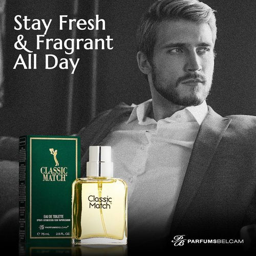 PB ParfumsBelcam Classic Match Green Eau De Toilette Spray for Men - Fresh Chypre Cologne, Long-Lasting 2.5 Fl Oz