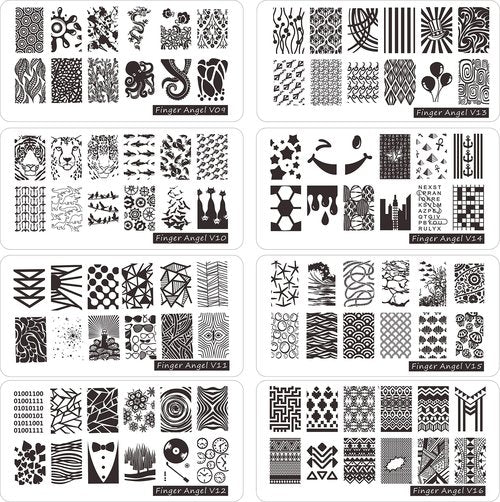 FingerAngel 21Pcs Nail Stamp Plate Set 16Pcs Mix Design Stamping Nail Art Plate + 2Nail Stamper + 2Scraper+1Pcs Case Nails Art Stamping Plate Scraper Stamper Set Leaves Flowers Nail Plate