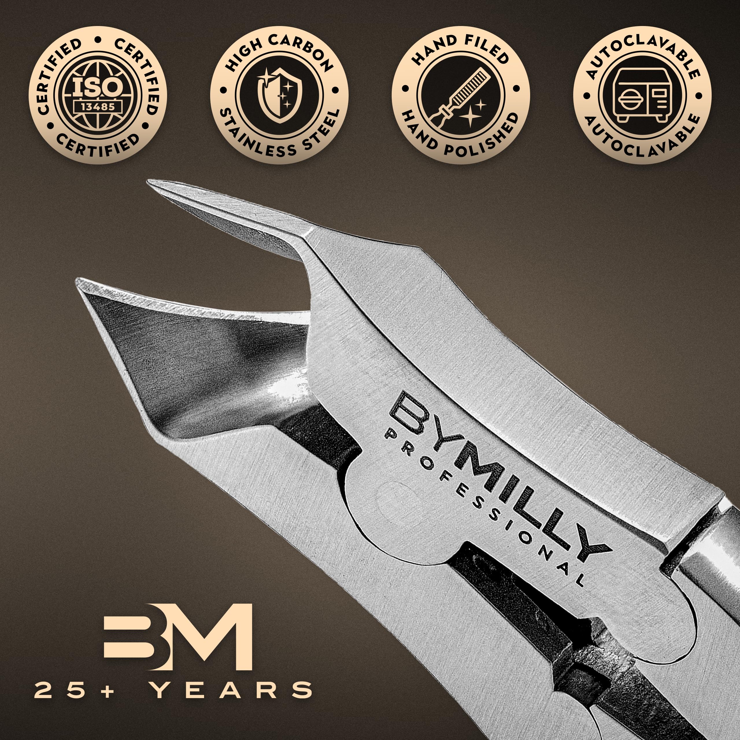 By MILLY Heavy Duty Toenail Clippers for Thick Toenails, Double Hinge Clippers for Hard and Ingrown Toenails, Curved Blade, High Carbon Stainless Steel, Safety Lock (Matte Silver)
