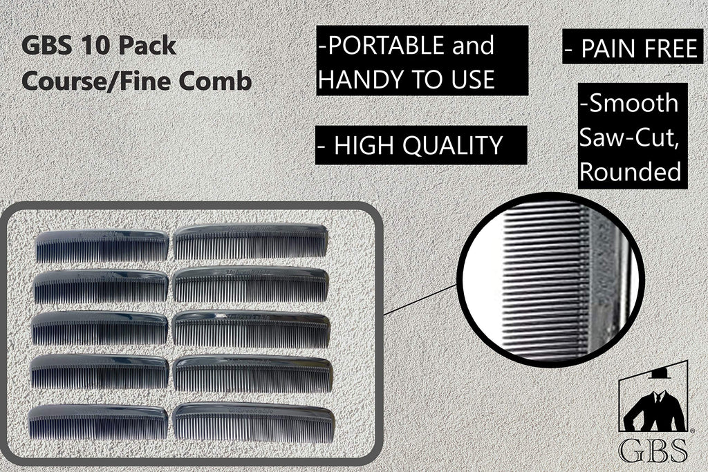 G.B.S 5.07-in Styling Essentials Fine Comb, Black, Set of 10