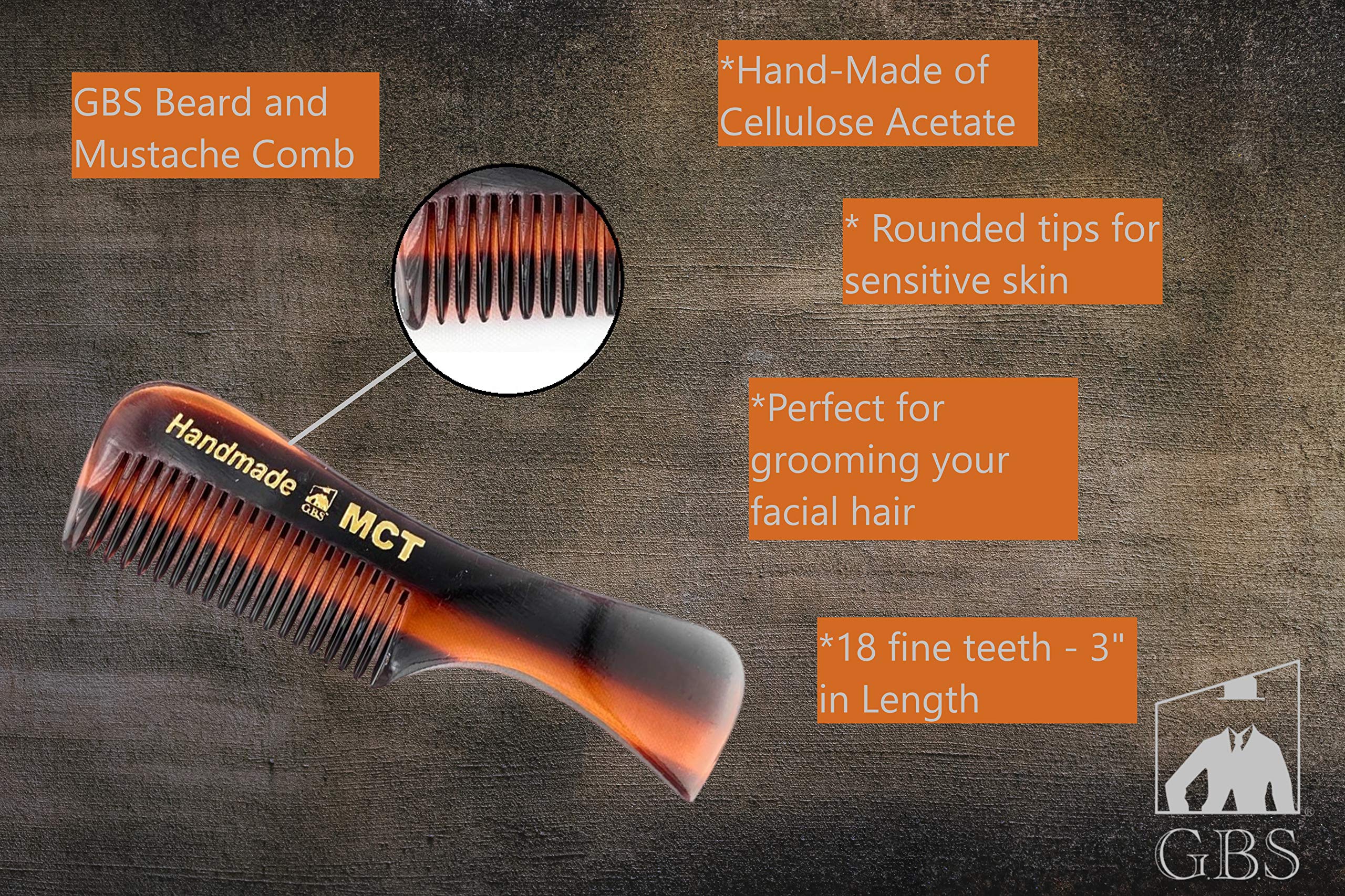 G.B.S Handmade Sawcut Men's Beard Mustache Comb, Unbreakable Fine-toothed Beard and Moustache Combs Pocket Size