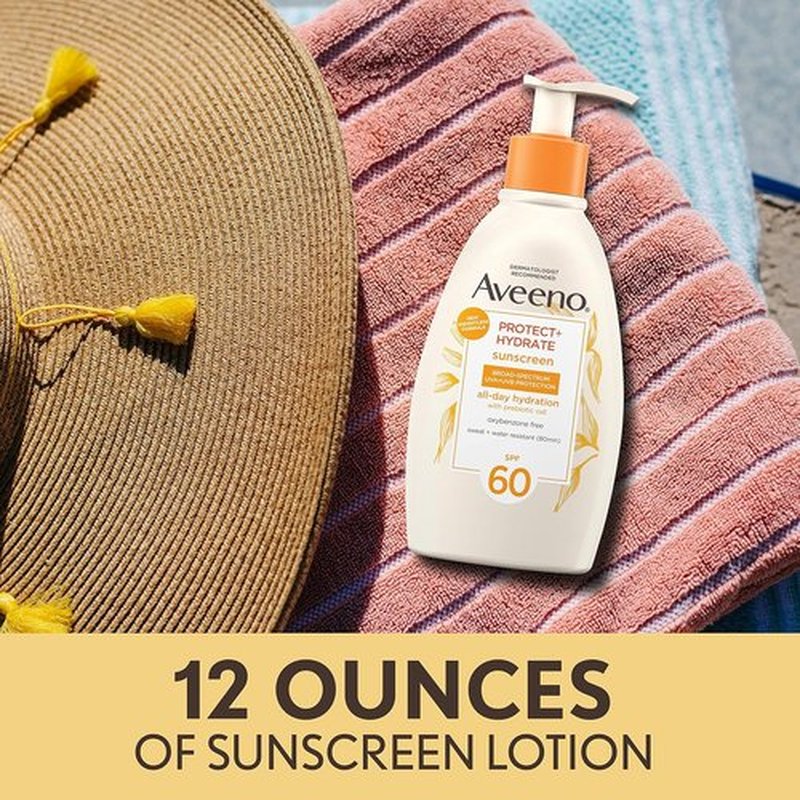 Aveeno Protect + Hydrate Sunscreen Lotion - Moisturizing SPF 60, Water & Sweat Resistant, 12 Fl Oz
