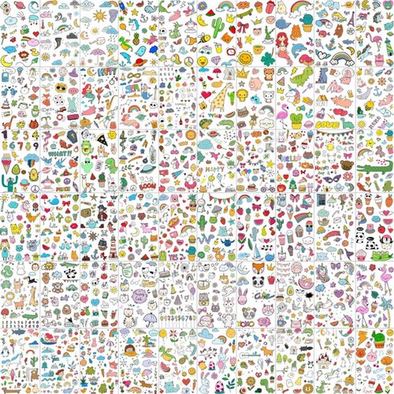 GOROMON 60 Sheets 1200+ Patterns Summer Cute Small Temporary Tattoos For Kids Girls Boys, Tiny Animals Mermaid Unicorn Cartoon Fake Tattoo Sticker Face Hands, Children Tatoos Party Tatuajes Temporales