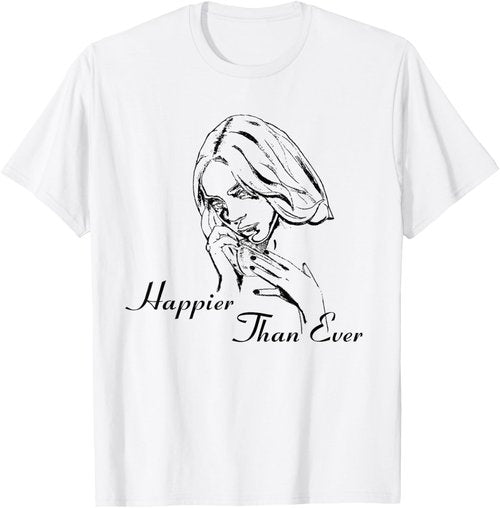 Billie Eilish Happier Than Ever White T-Shirt - Stylish Graphic Tee for Fans | Unisex Sizes Available