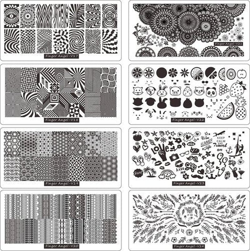 FingerAngel 21Pcs Nail Stamp Plate Set 16Pcs Mix Design Stamping nail Art Plate + 2Nail Stamper + 2Scraper+1Pcs Case Nails Art Stamping Plate Scraper Stamper Set Leaves Flowers Nail plate V17-32