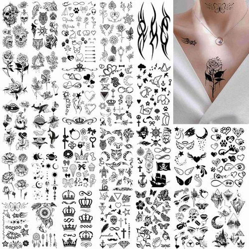 FANRUI 52 Sheets Creative Black Tiny Crown Infinity Triangle Fake Tattoos For Men Women Realistic Stars Letters Tattoos For Kids Temporary Waterproof Arm Hand Face Finger Neck Tatoo Stickers