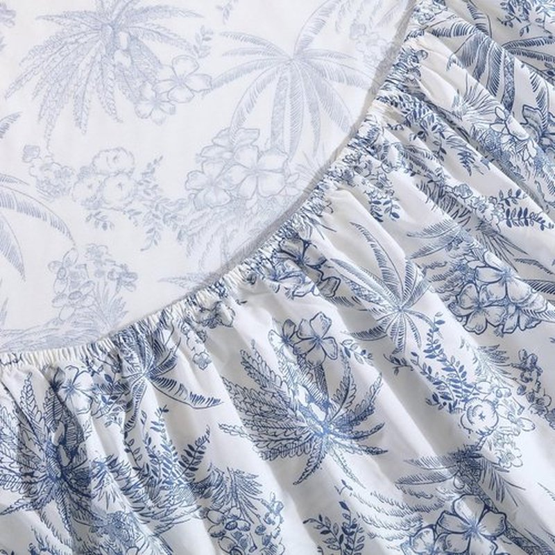 Tommy Bahama King Size Sheets Set - Crisp Cooling Cotton Percale with Matching Pillowcases & Fitted Sheet | Pen and Ink Palm Blue