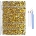 16000 Pieces Gold Yellow Non Hotfix Flat Back Gems Round Resin Rhinestones Kit 4 Mixed Sizes（3-6mm） with Picking Pen and Tweezer for Nails Crafts Makeup Eyes DIY Christmas Gift Clothes Phone Bottles