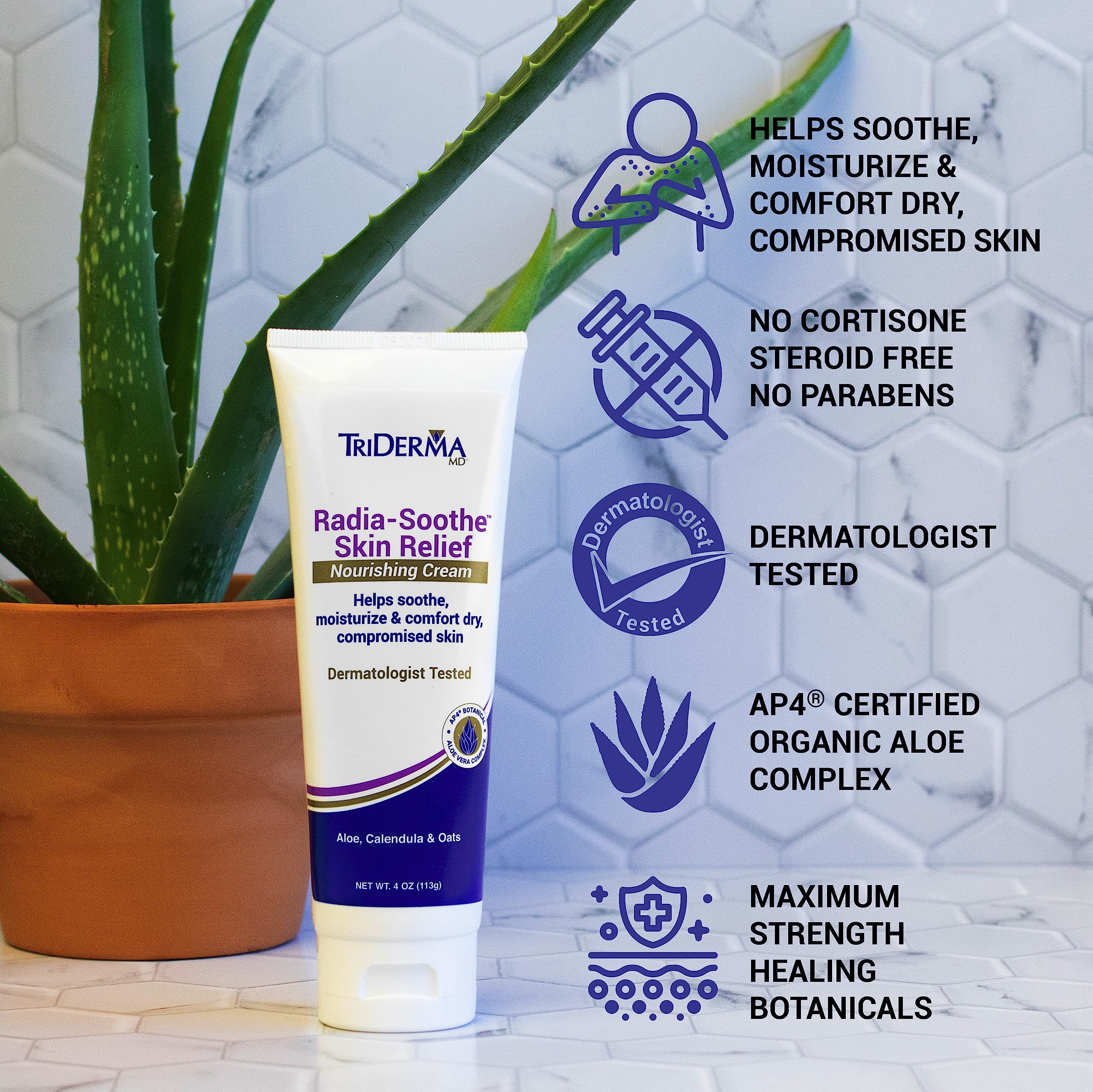 TriDerma Radia-Soothe Skin Relief Radiation Cream, FSA Eligible Helps Relieve Radiation Burn, Radiodermatitis and other Skin Damaging Side Effects from Radiation Therapy, Fragrance Free, 4 oz tube