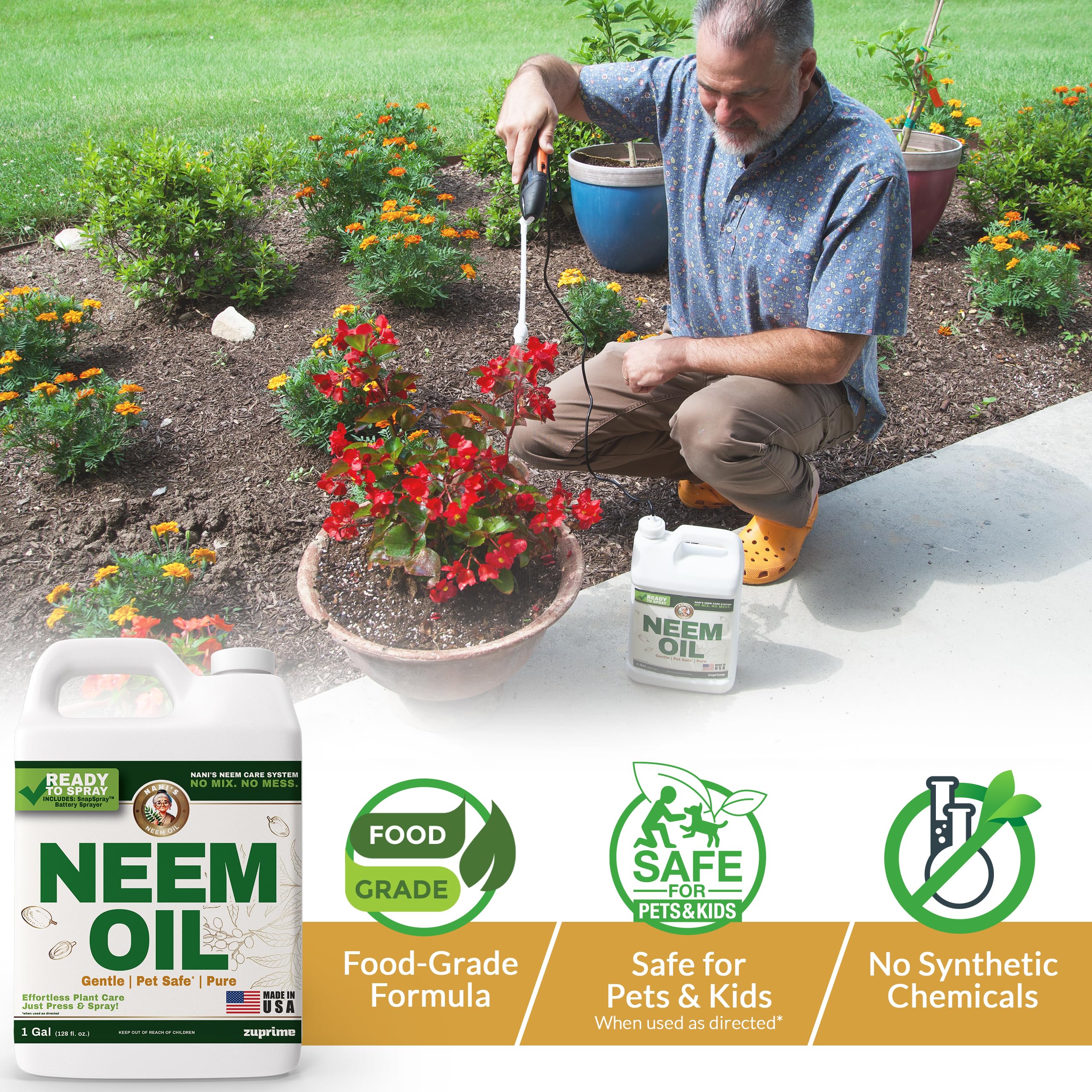 Nani’s Neem Oil Spray for Plants (1G Refill) - Ready-to-Use, Made from 100% Cold-Pressed Organic Neem Oil for Plants - Indoor & Outdoor Use for Healthier Horticultural Growth