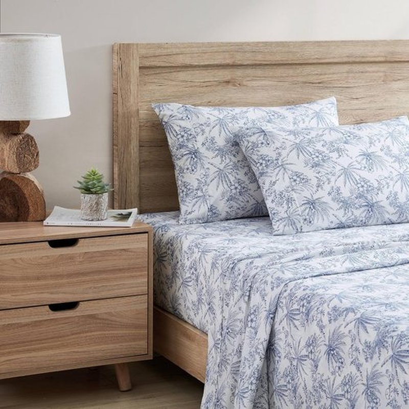 Tommy Bahama King Size Sheets Set - Crisp Cooling Cotton Percale with Matching Pillowcases & Fitted Sheet | Pen and Ink Palm Blue