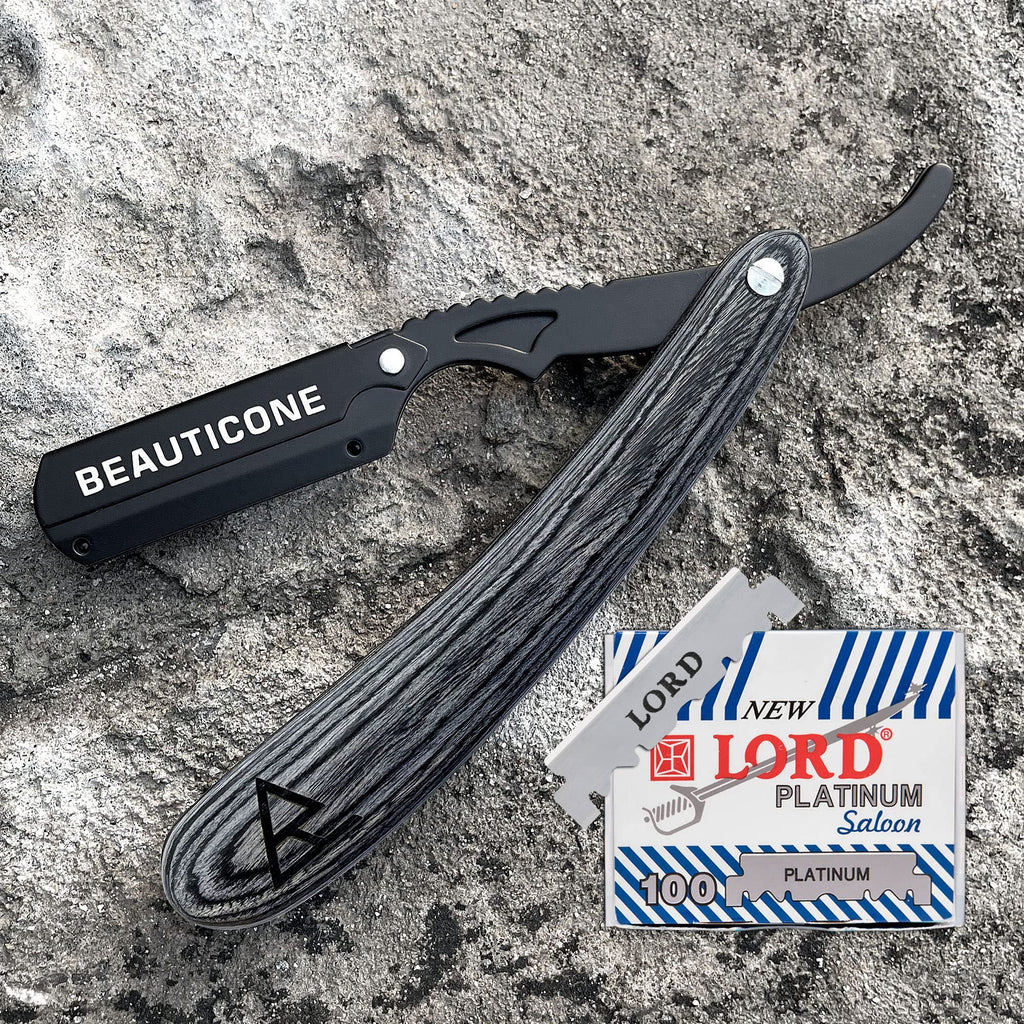 BEAUTICONE Straight Razor, Professional Barber Razor with 100 Single Edge Blades, Swing-Lock & Slideout Razors Bundle