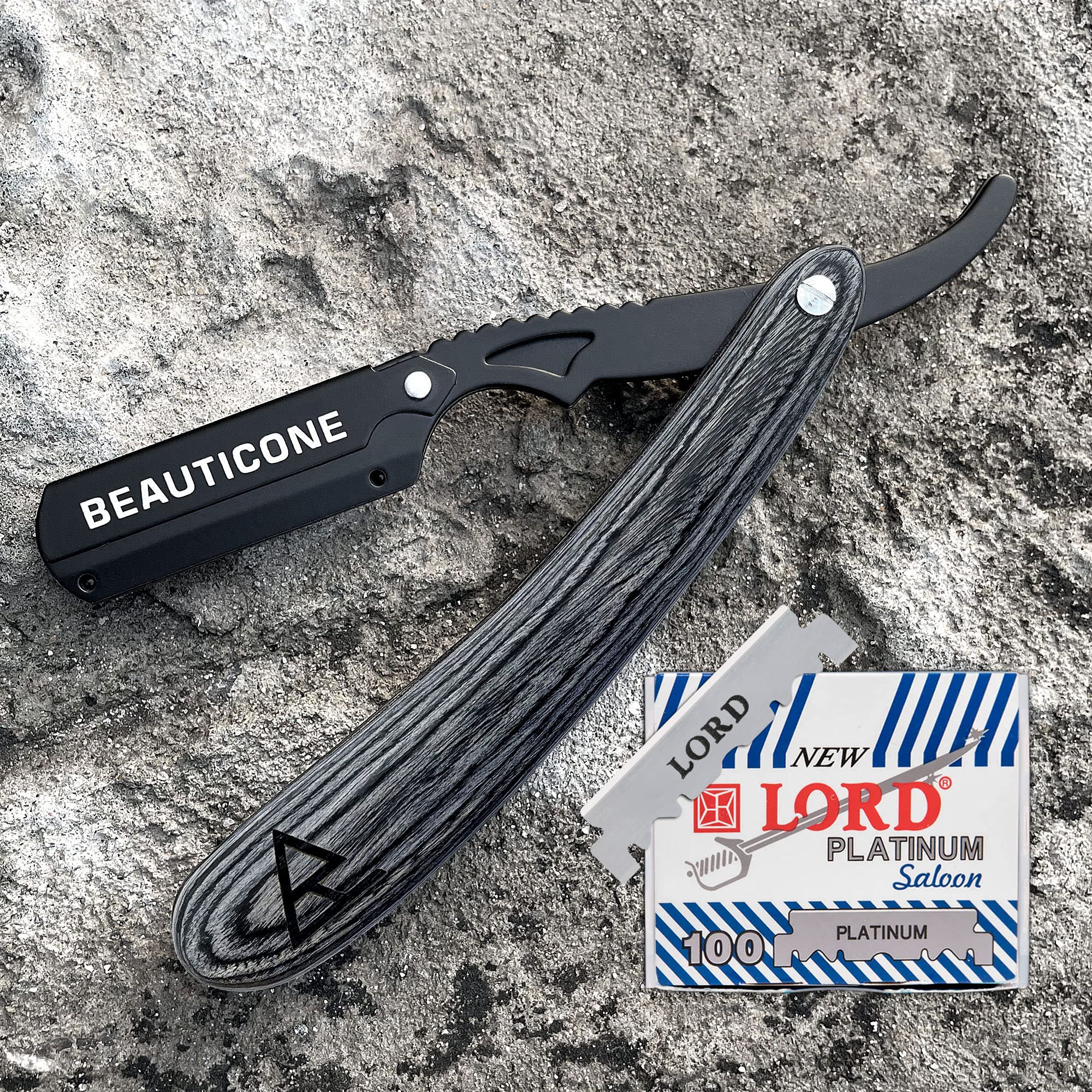 BEAUTICONE Straight Razor, Professional Barber Razor with 100 Single Edge Blades, Swing-Lock & Slideout Razors Bundle